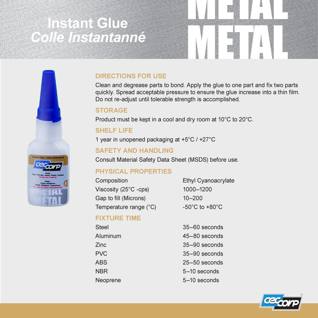 Cyanoacrylate glue for metal